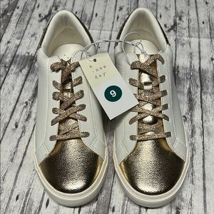 A New Day White and Gold Sneakers with Metallic Accents